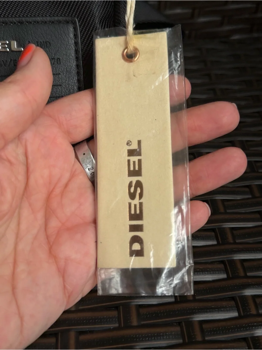 Diesel Black Crossbody Tablet Pouch with Beige Trim